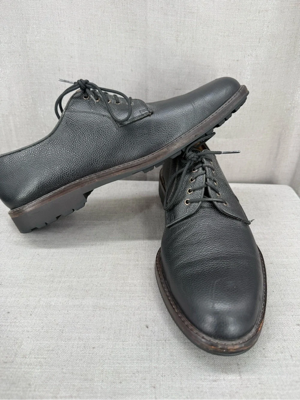 Salvatore Ferragamo Men's Black Pebble Grain Oxfords Shoes Vibram size 13B